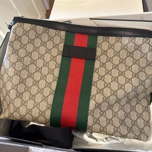 Gucci Beige Crossbody Bag with Green and Red Stripe